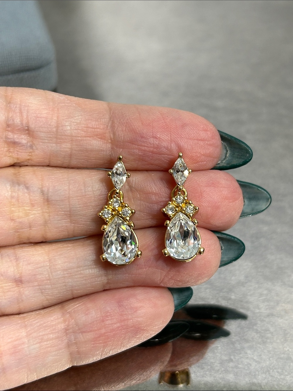 Dior Gold Teardrop Crystal Drop Earrings - Picture 3 of 7